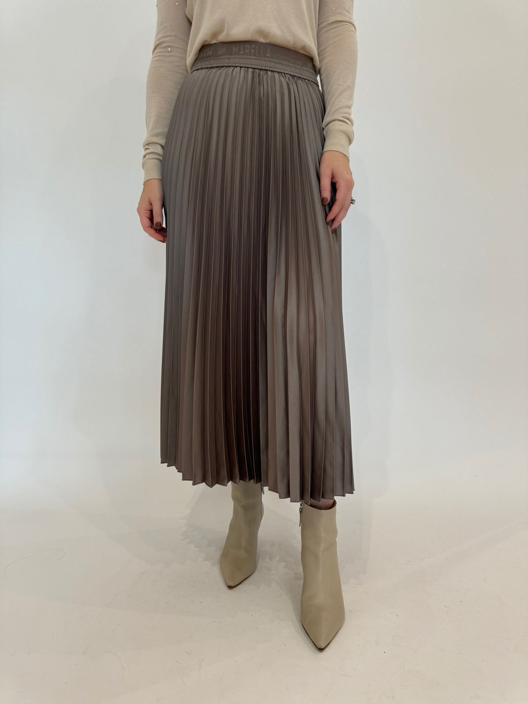 Marella Monochrome Agente Pleated Skirt in Turtledove available at Barbara Katz