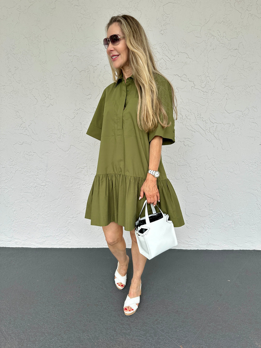 Simkhai Cris Short Sleeve Shirt Dress - Army