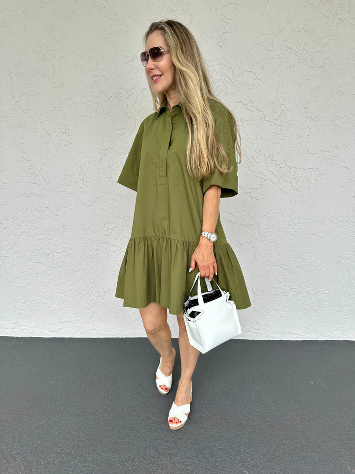 Simkhai Cris Short Sleeve Shirt Dress - Army