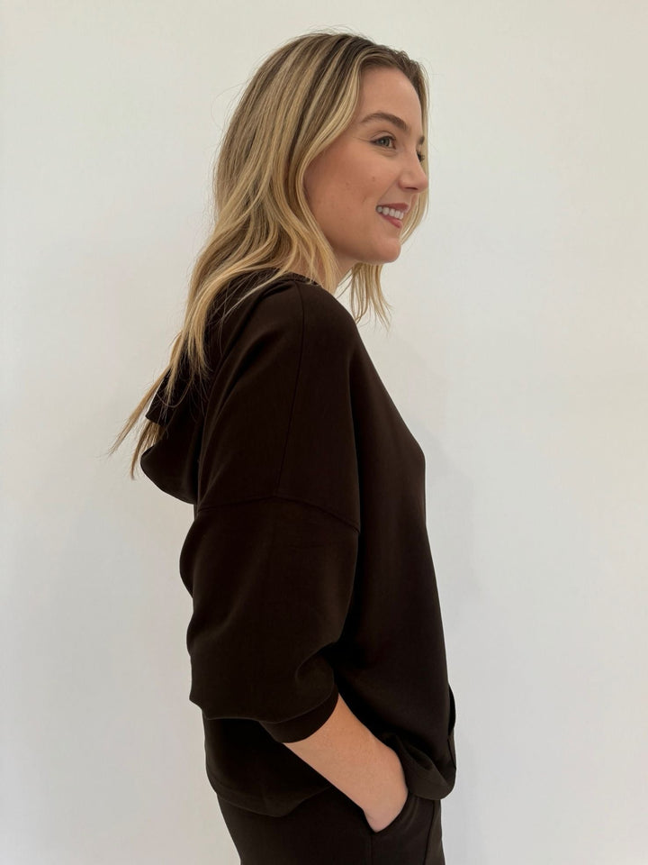 BK Rita Hooded Pullover Sweater in Chocolate Brown available at Barbara Katz