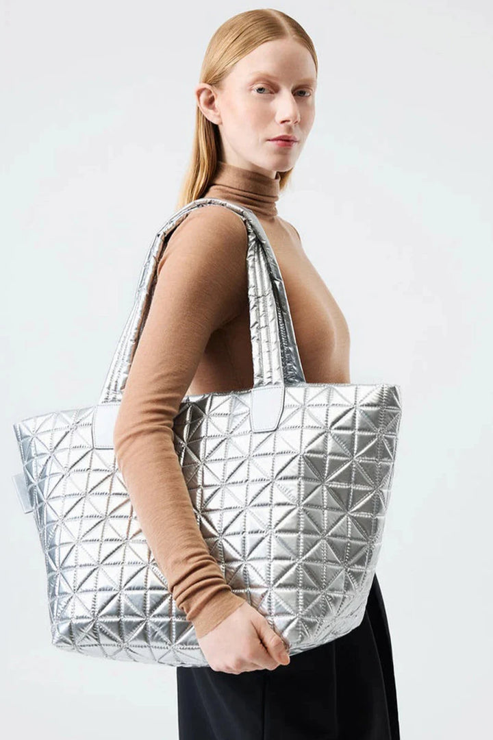 Vee Collective Medium Vee Tote Bag in Chrome Metallic available at Barbara Katz