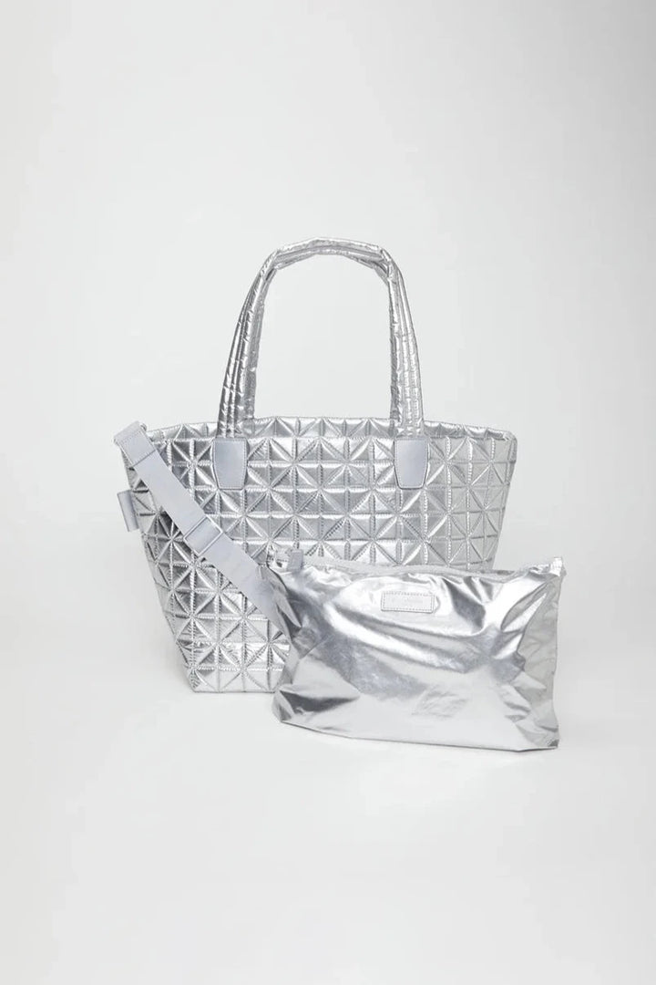 Vee Collective Vee Medium Tote Bag in Chrome Metallic with pouch available at Barbara Katz