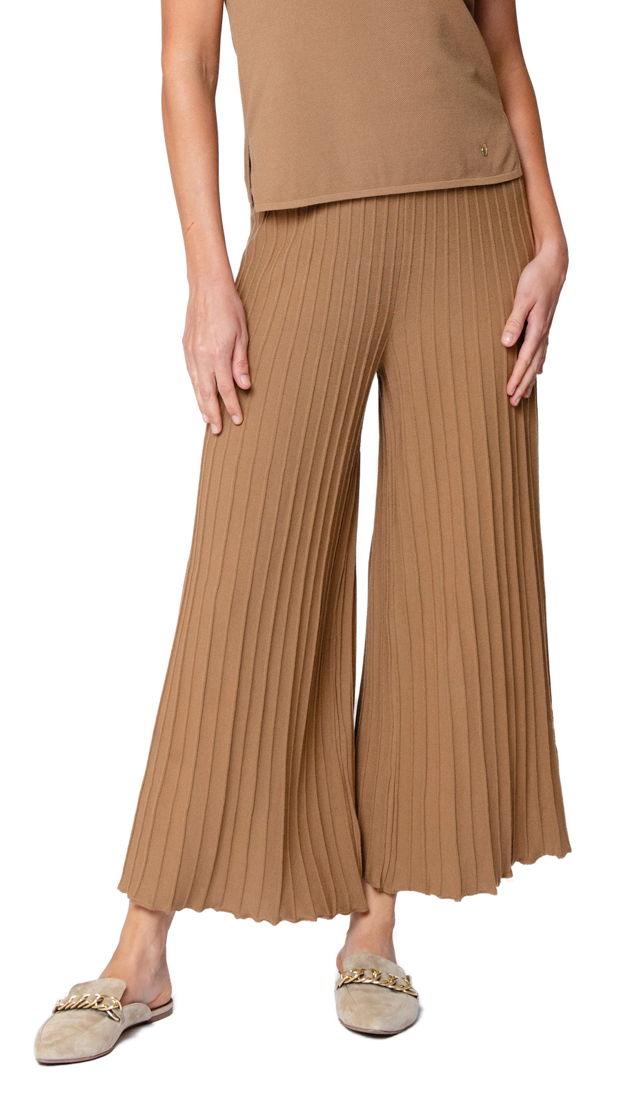 Biana Giuliana Plisse-Look Cropped Wide Leg Pants in Mocha available at Barbara Katz