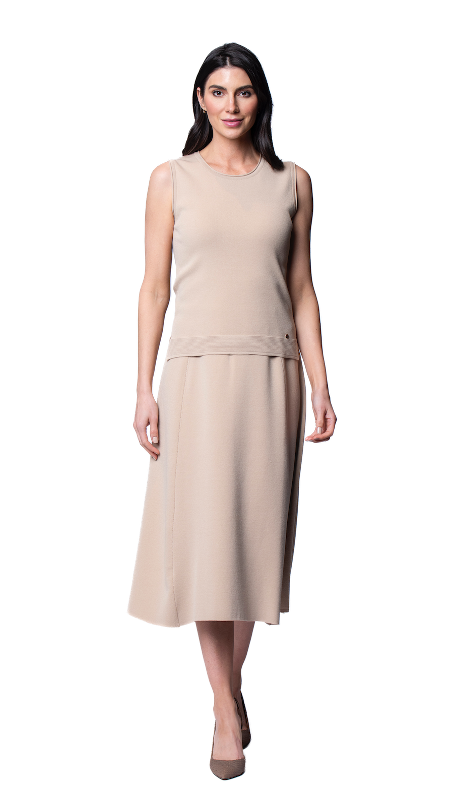 Biana Natalie A-Line Midi Skirt in Warm Beige available at Barbara Katz