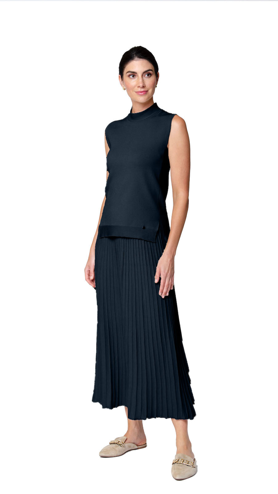 Biana Geraldina Pleated-Knit Pull-On Maxi Skirt in Dark Navy available at Barbara Katz