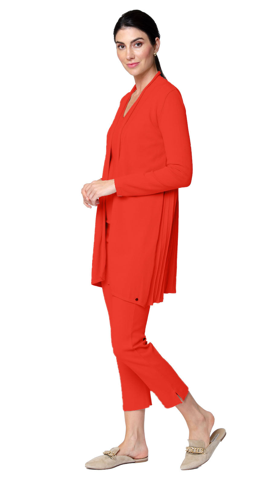 Amely Shawl Collar Mid-Length Cardigan - Bright Orange