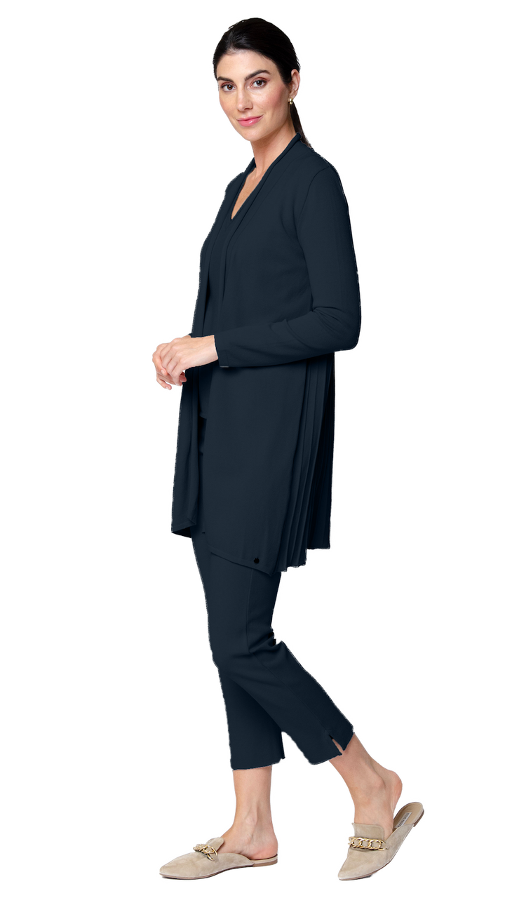 Biana Amely Shawl Collar Mid-Length Cardigan in Dark Navy available at Barbara Katz