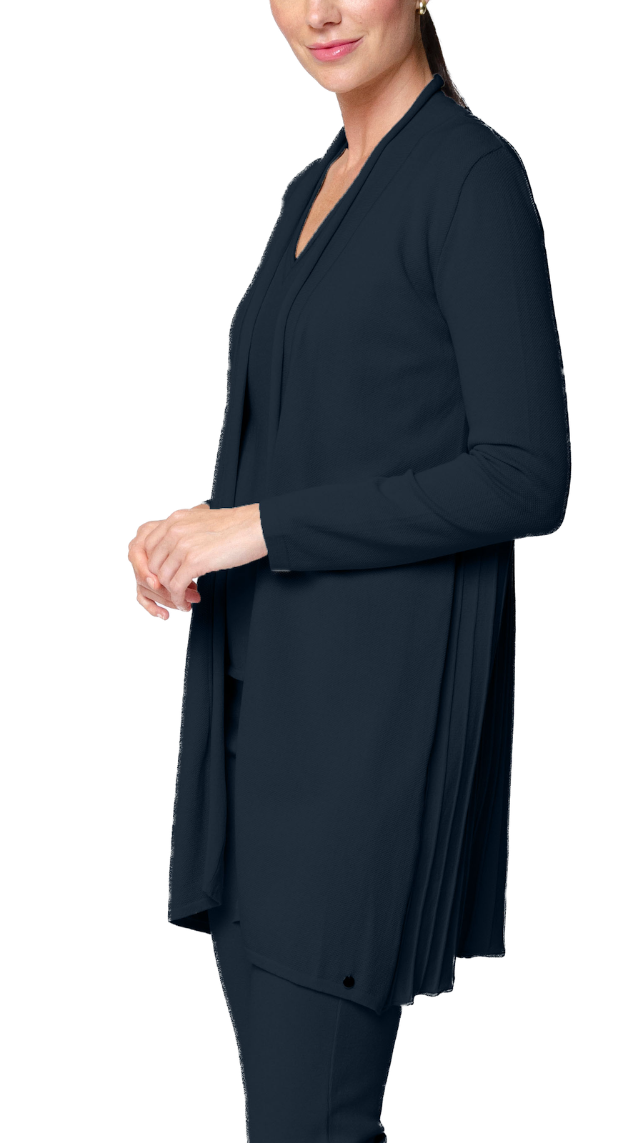 Biana Amely Shawl Collar Mid-Length Cardigan in Dark Navy available at Barbara Katz