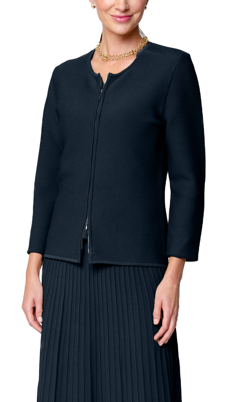 Meg Ripple-Knit Jacket - Navy