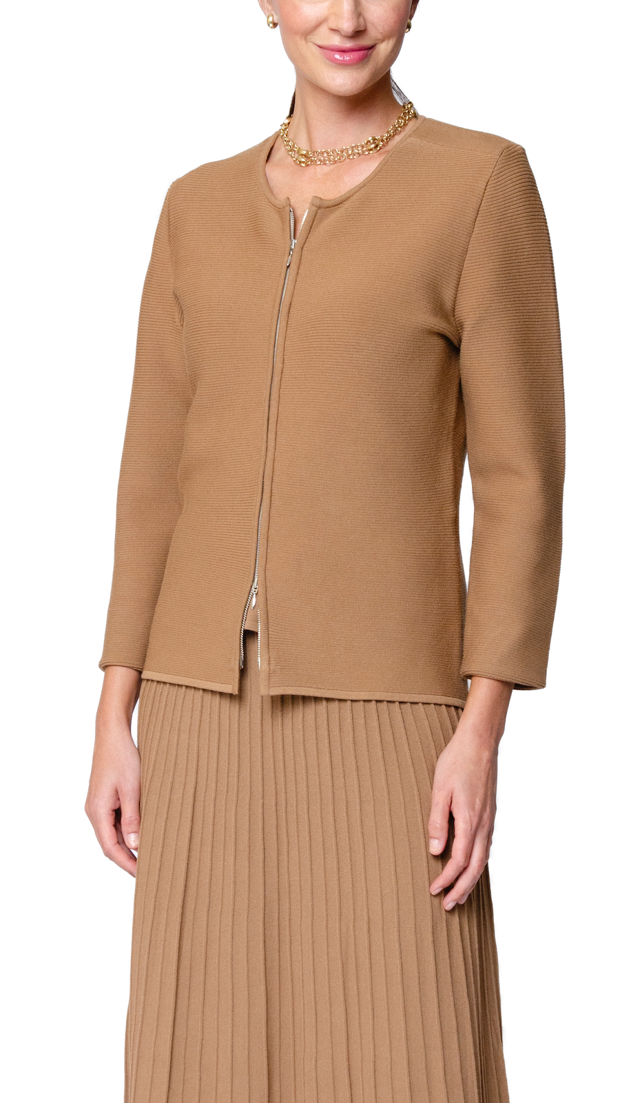 Biana Meg Ripple-Knit Jacket in Mocha available at Barbara Katz