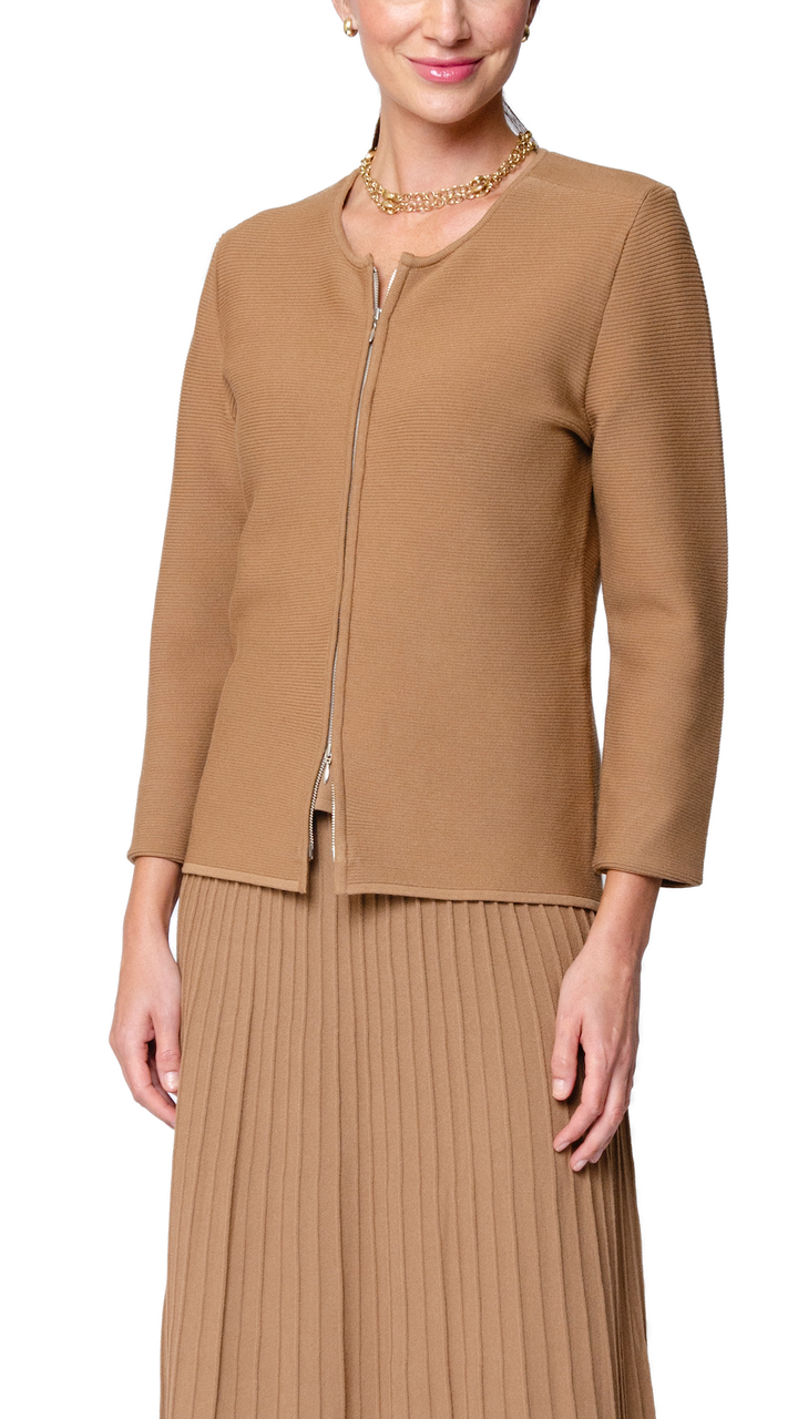 Biana Meg Ripple-Knit Jacket in Mocha available at Barbara Katz