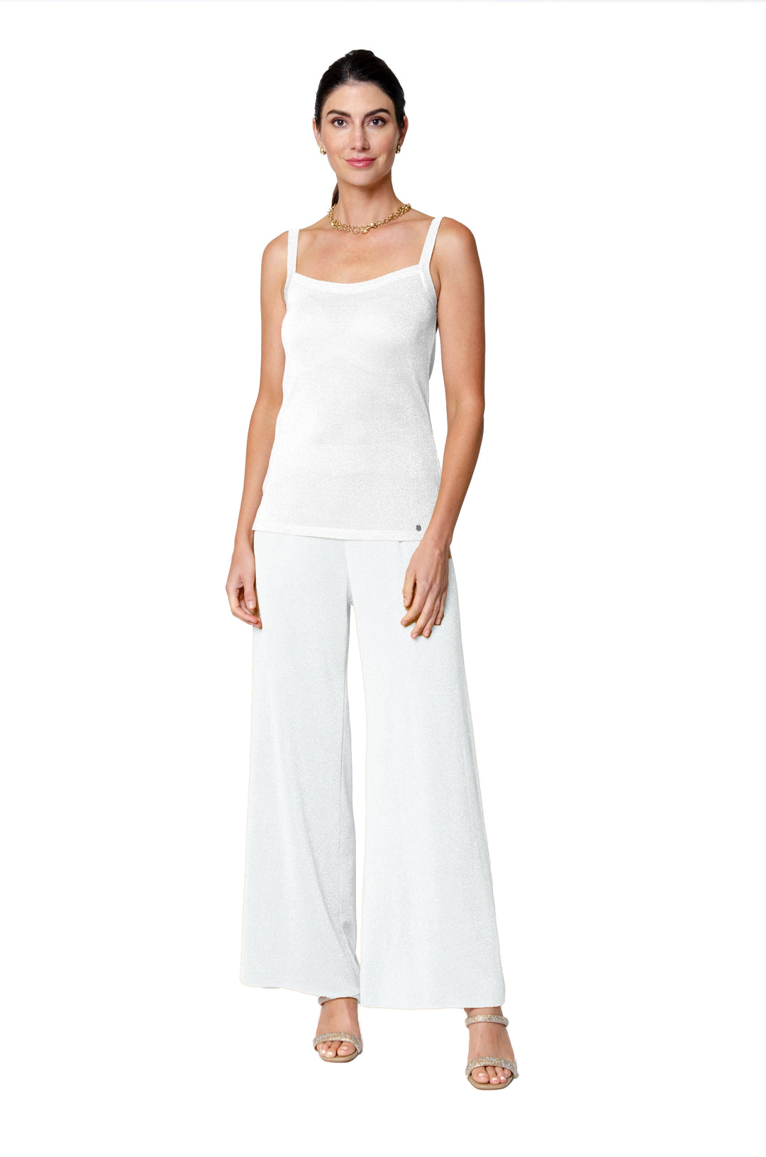 Biana Paola Wide Leg Shimmery Pant in Silver White available at Barbara Katz