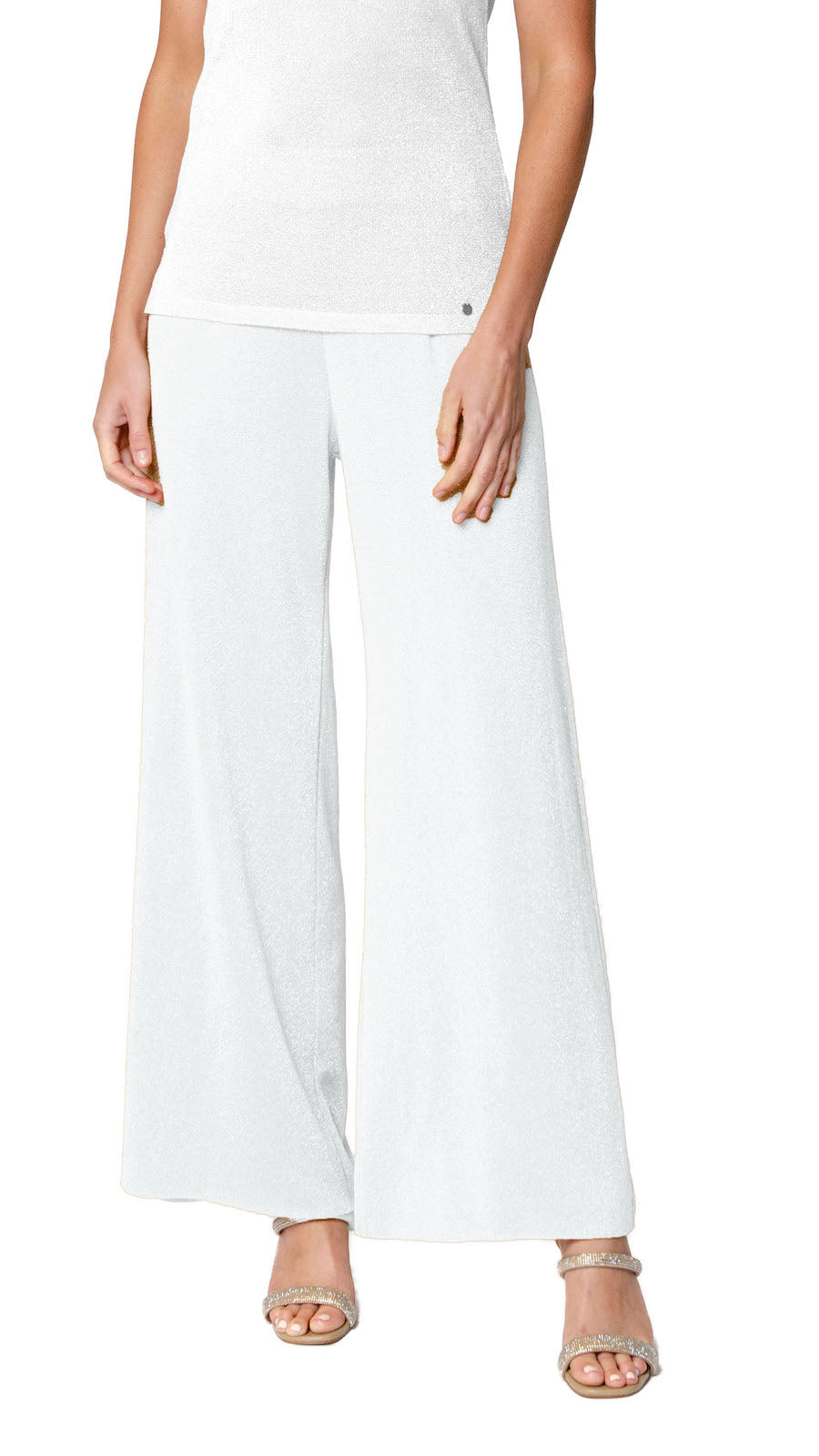 Biana Paola Wide Leg Shimmery Pant in Silver White available at Barbara Katz