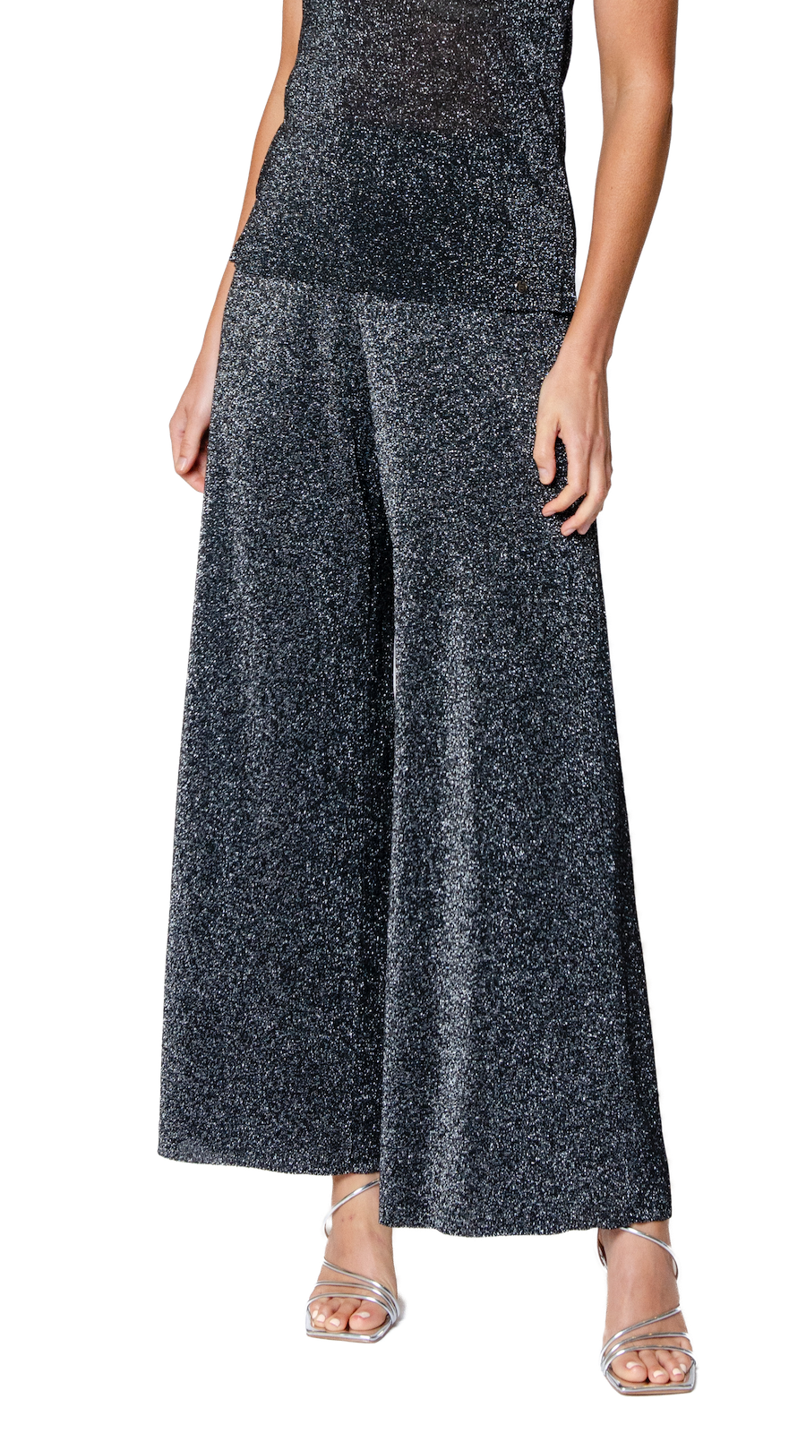 Biana Paola Wide Leg Shimmery Pant in Silver Black available at Barbara Katz