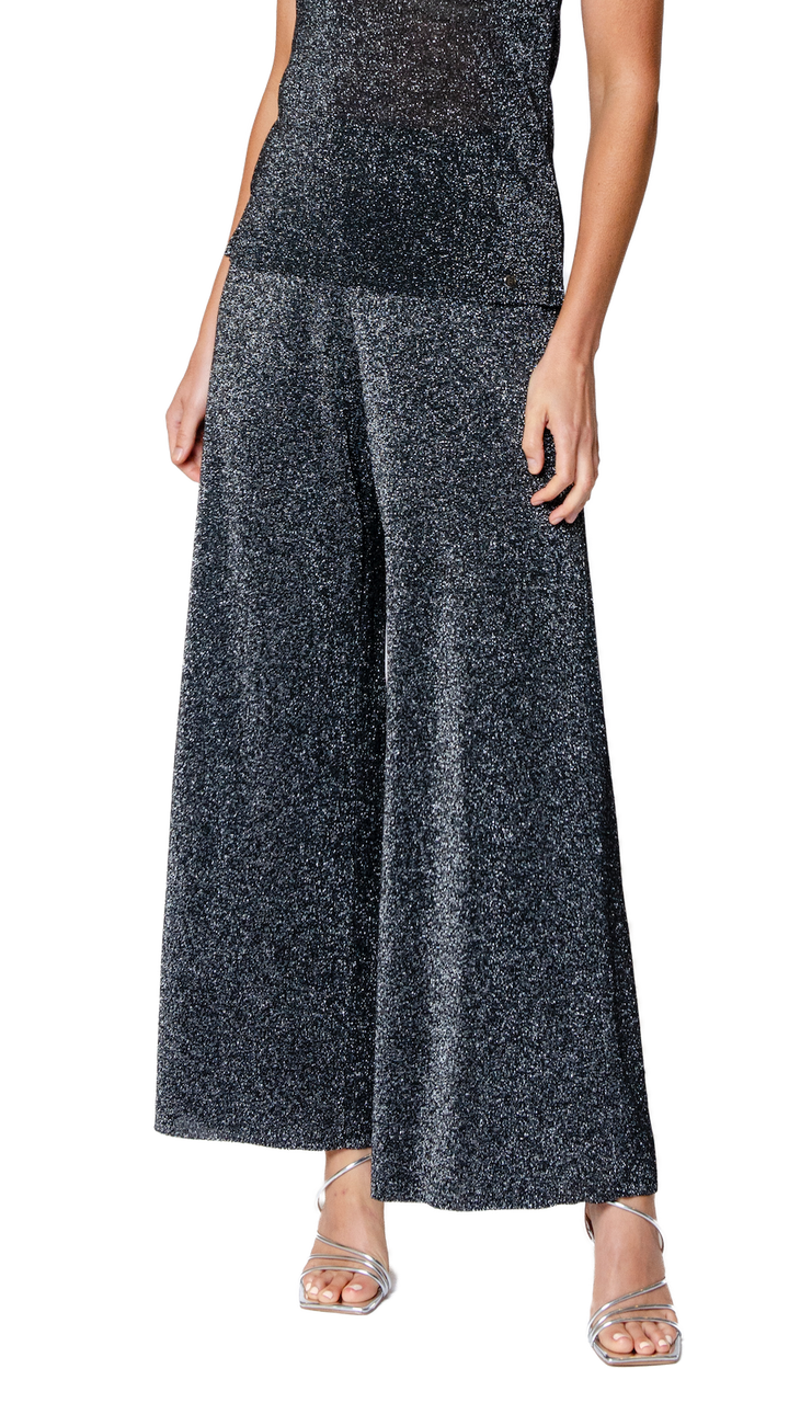 Biana Paola Wide Leg Shimmery Pant in Silver Black available at Barbara Katz