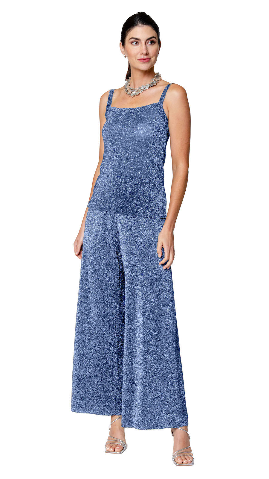 Biana Paola Wide Leg Shimmery Pant in Tornado Silver available at Barbara Katz