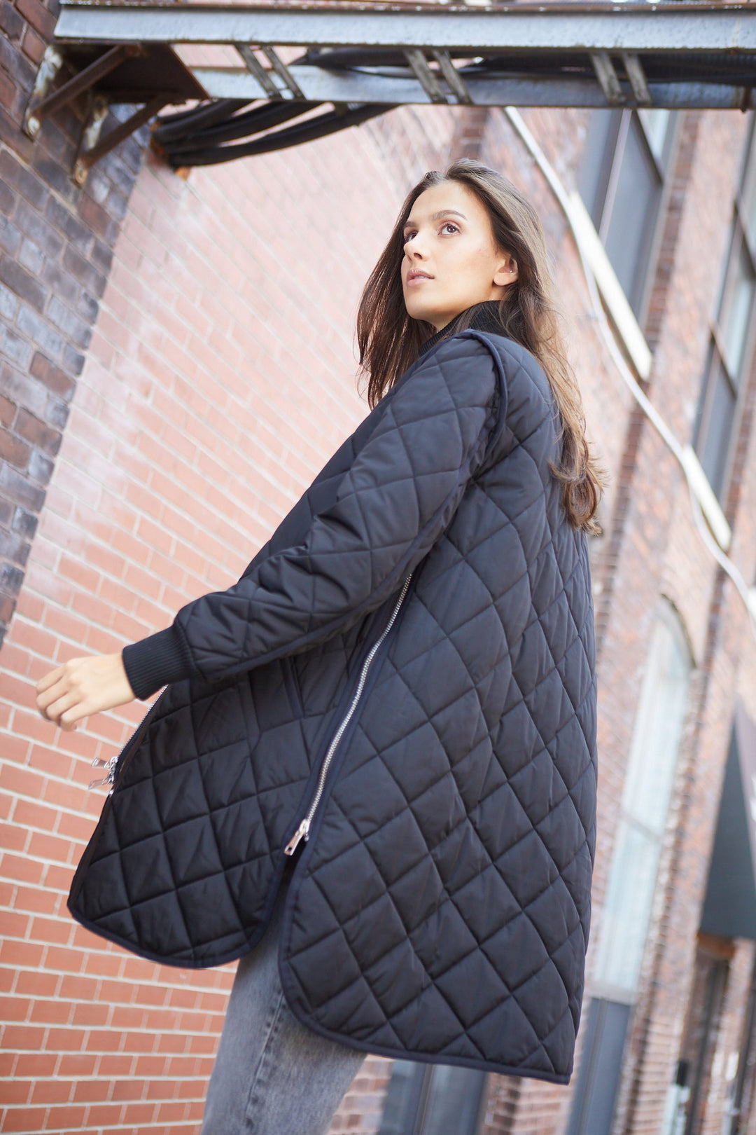 Adroit Atelier Libby Quilted Full Zip Coat in Black available at Barbara Katz