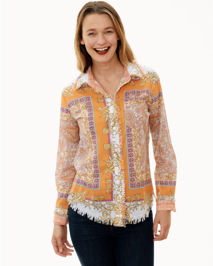 Dizzy-Lizzie Cape Cod Frayed Shirt - Engineered Print available at Barbara Katz