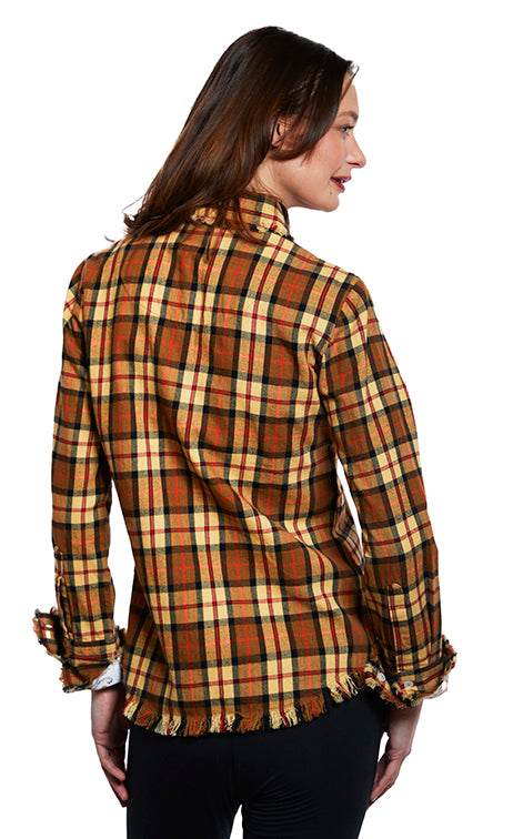 Dizzy-Lizzie Cape Cod Tunic with Fringe Bottom Yarn-Dyed Flannel Plaid available at Barbara Katz