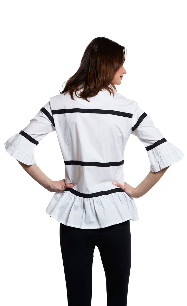 Dizzy-Lizzie Lexington Peplum Top White With Ribbon Trim