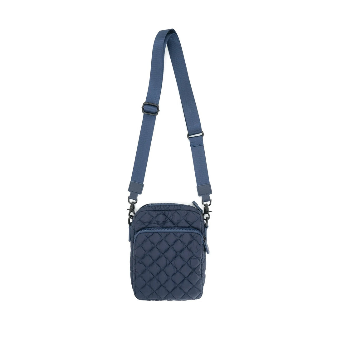 BK Quilted Messenger Bag in Navy available at Barbara Katz