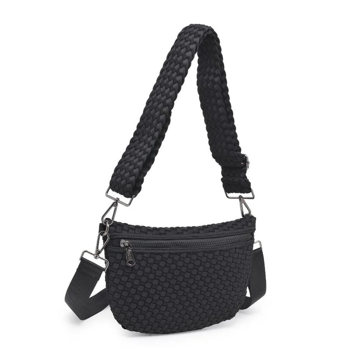 Sol and Selene Ethereal Woven Neoprene Crossbody Belt Bag in Black available at Barbara Katz