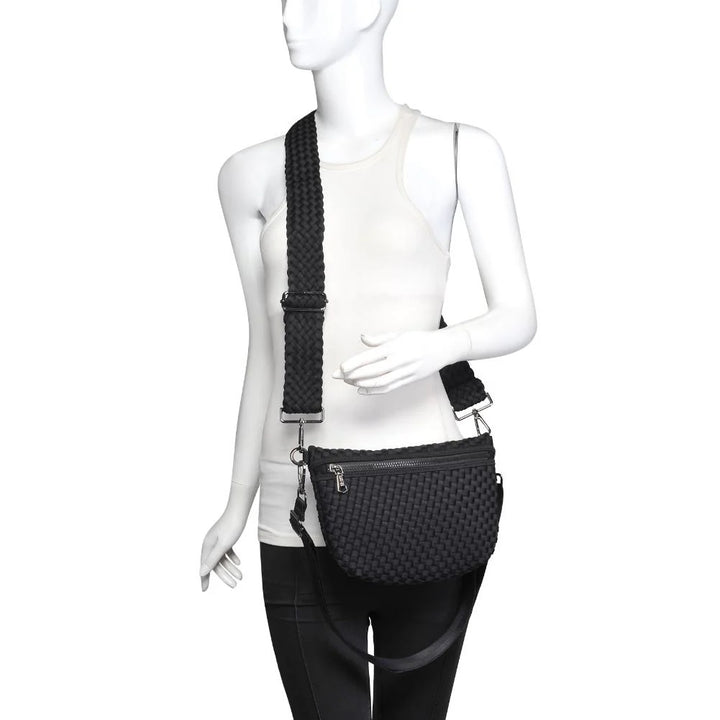 Sol and Selene Ethereal Woven Neoprene Crossbody Bag in Black available at Barbara Katz