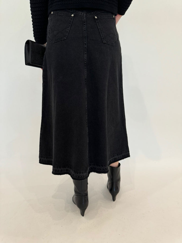 Ba&sh Volentia Denim Midi Skirt in Blackstone available at Barbara Katz