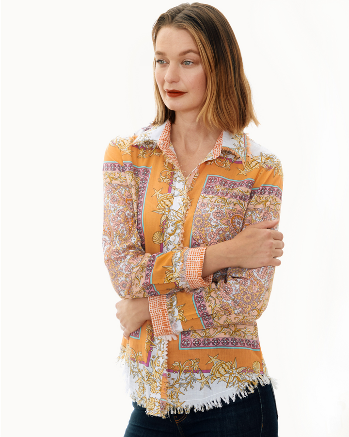 Dizzy-Lizzie Cape Cod Frayed Shirt - Engineered Print available at Barbara Katz