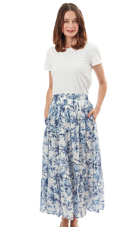 Dizzy-Lizzie Woodstock Midi Skirt - Blue White available at Barbara Katz