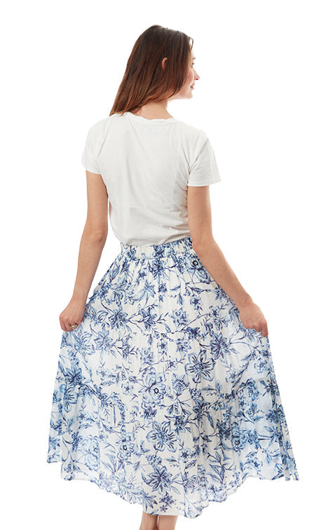 Dizzy-Lizzie Woodstock Midi Skirt - Blue White available at Barbara Katz