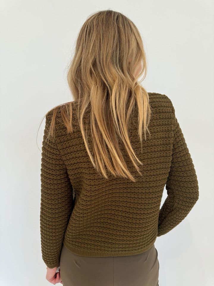 Ba&sh Gaspard Knit Long Sleeve Cardigan in Kaki available at Barbara Katz