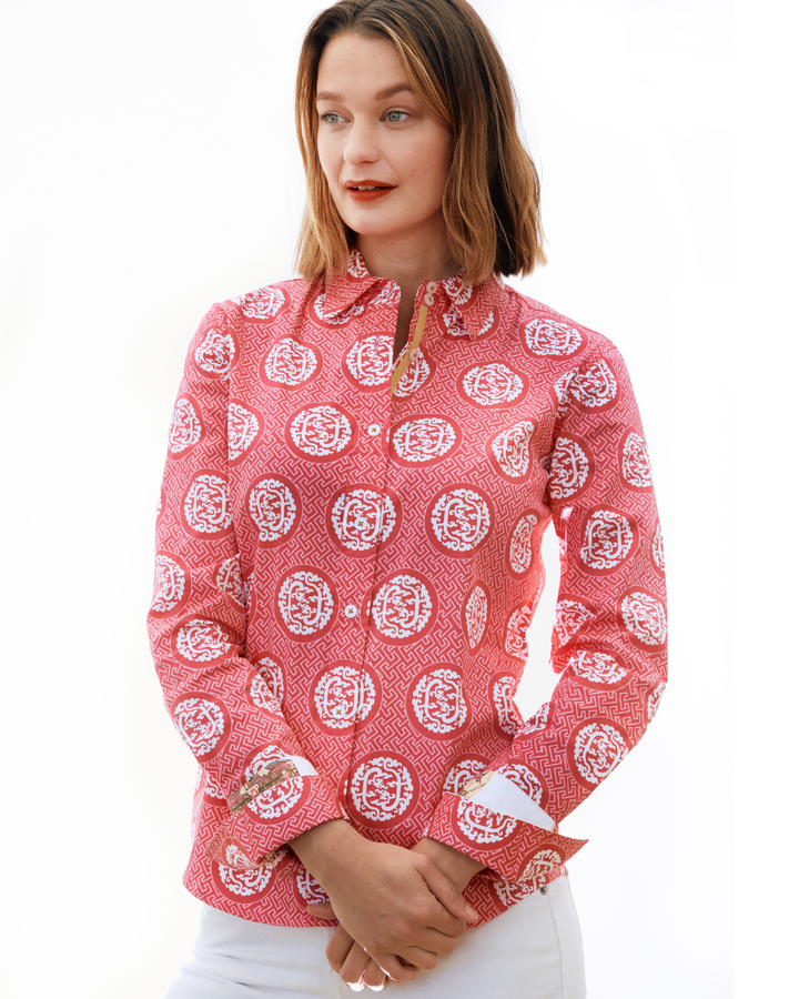 Dizzy-Lizzie Rome Long Sleeve Shirt - Pink Medallion available at Barbara Katz