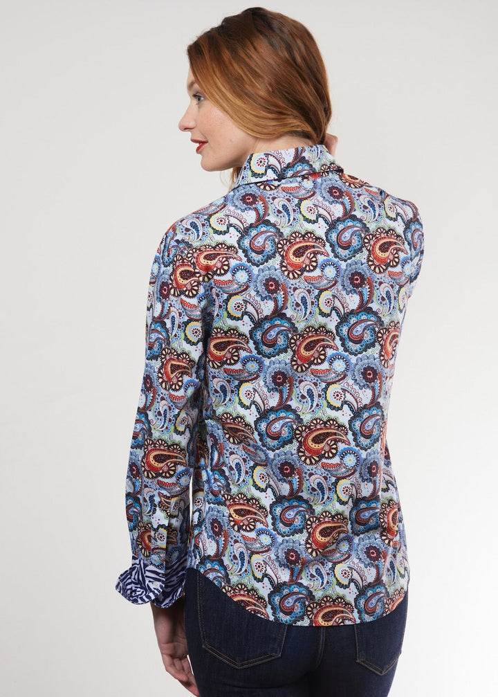 Dizzy-Lizzie Rome Long Sleeve Shirt - Blue Paisley available at Barbara Katz