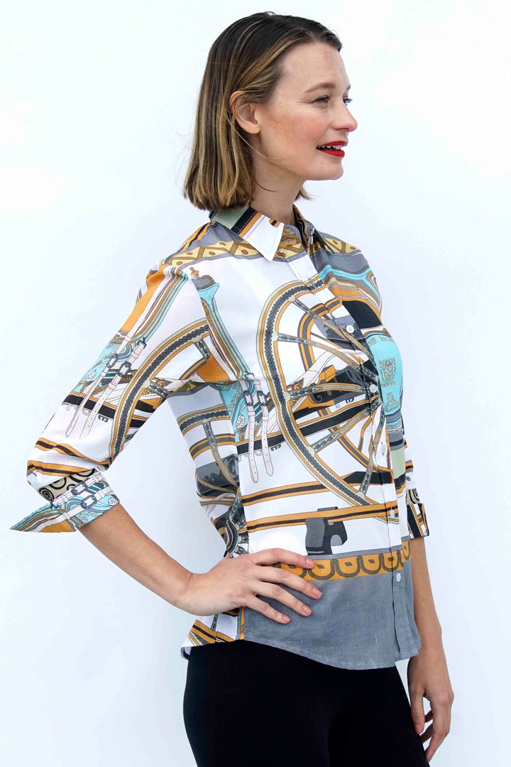 Dizzy-Lizzie Rome 3/4 Sleeve Shirt - Neutral All Over Print available at Barbara Katz