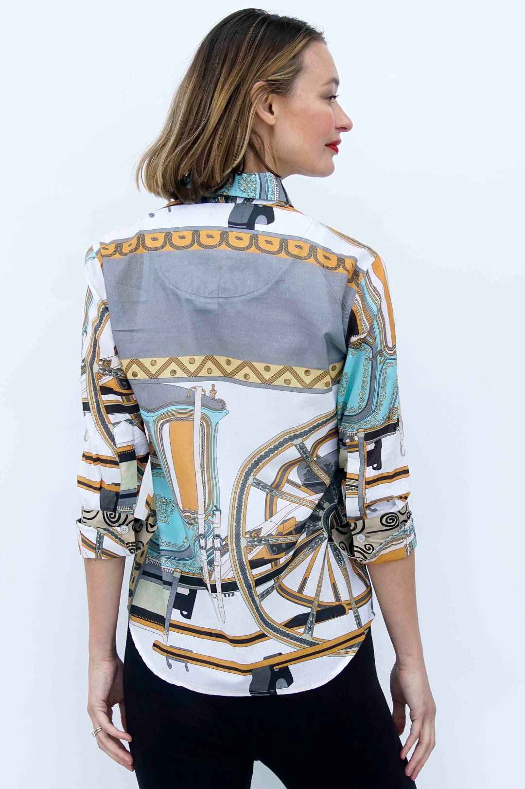 Dizzy-Lizzie Rome 3/4 Sleeve Shirt - Neutral All Over Print available at Barbara Katz