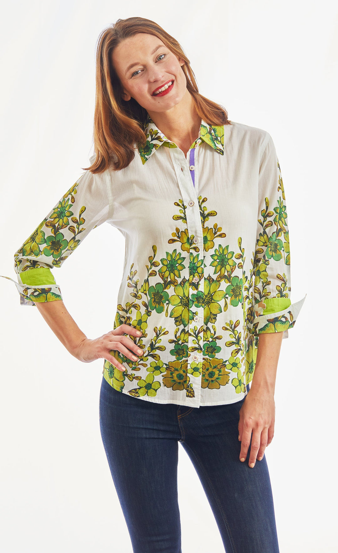 3/4 Sleeve Leaf Print XS / 4023-S616