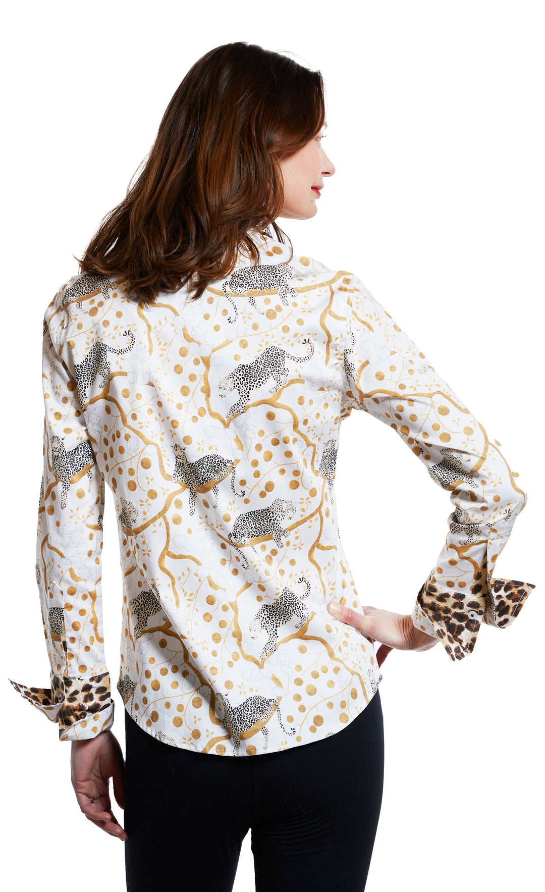 Dizzy-Lizzie Rome Long Sleeve Shirt - Sleepy Cheetahs In The Trees On A White Ground available at Barbara Katz