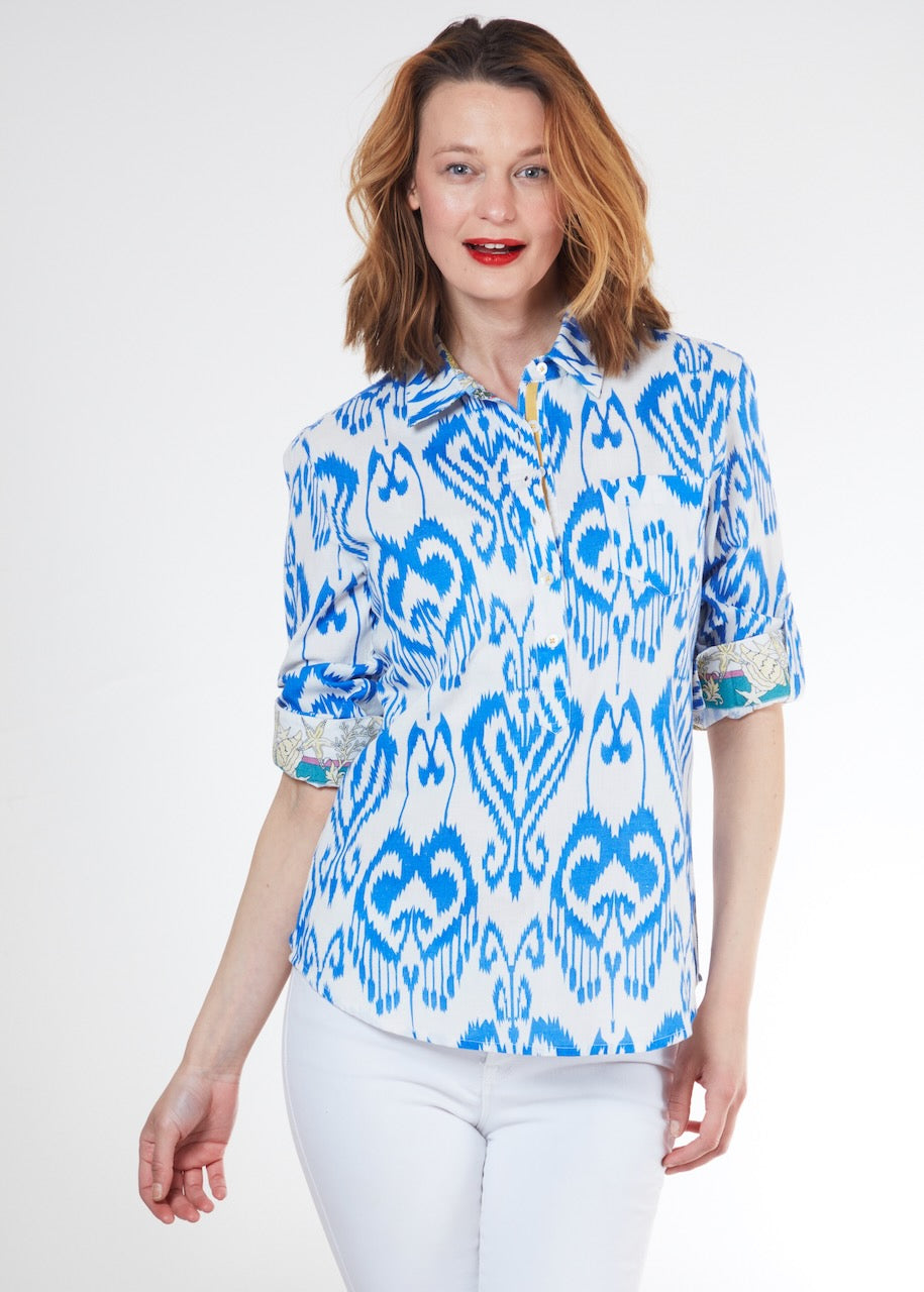 Cannes Popover Blue White Ikat