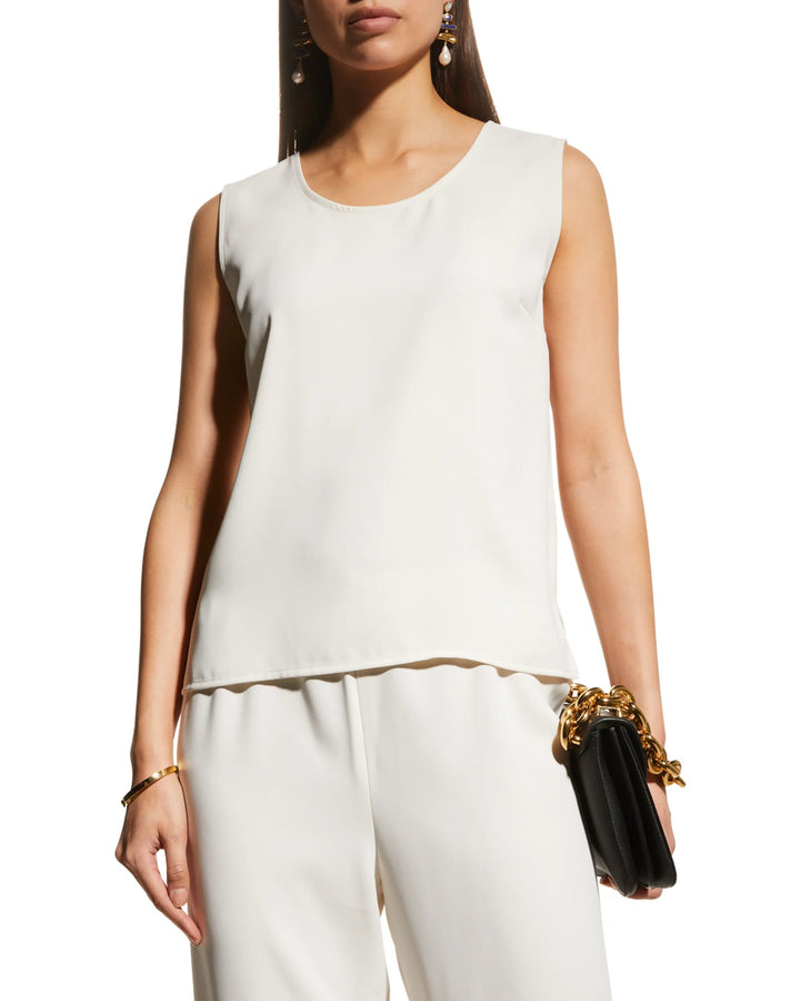 Caroline Rose Matte Crepe Suzette Basic Tank - Ivory