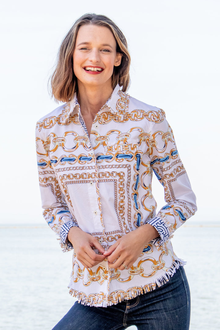 Dizzy-Lizzie Cape Cod Shirt With Links Print - White