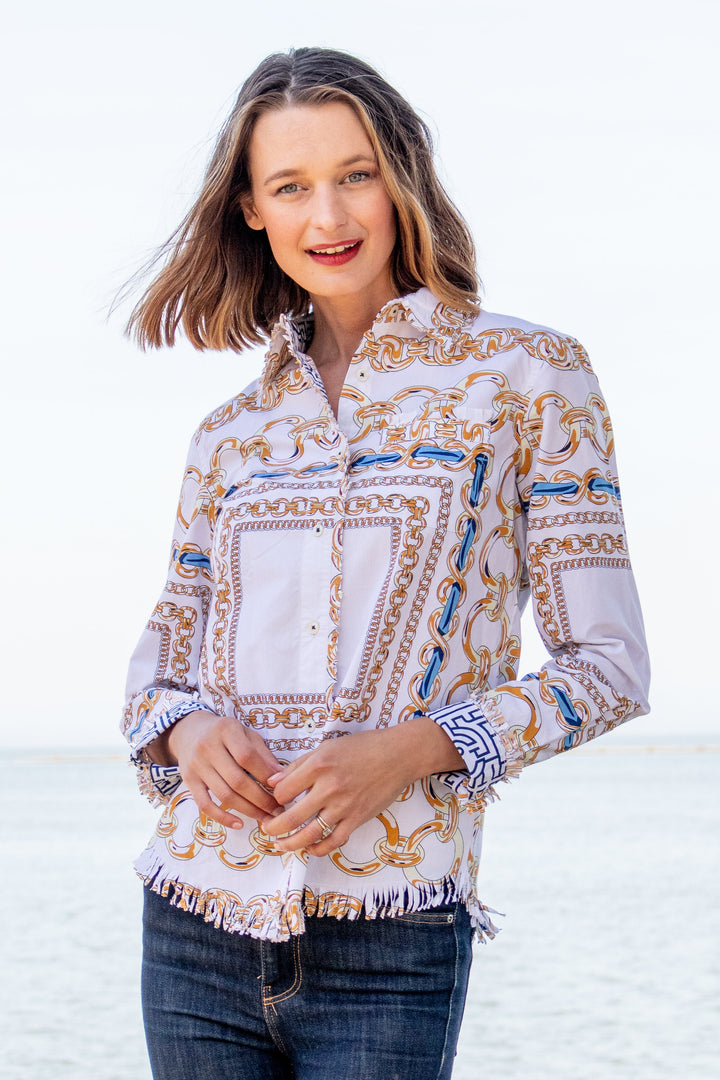 Dizzy-Lizzie Cape Cod Shirt With Links Print - White