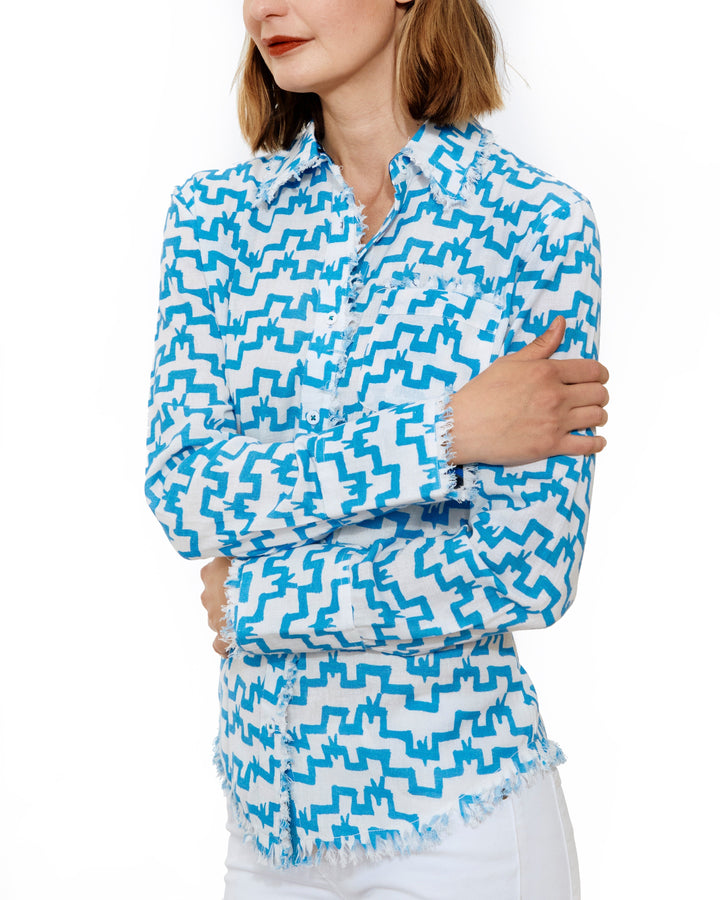 Dizzy-Lizzie Cape Cod Frayed Shirt - Zig Zag Print available at Barbara Katz