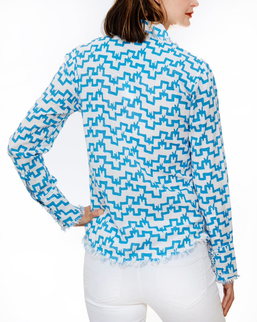 Dizzy-Lizzie Cape Cod Frayed Shirt - Zig Zag Print available at Barbara Katz