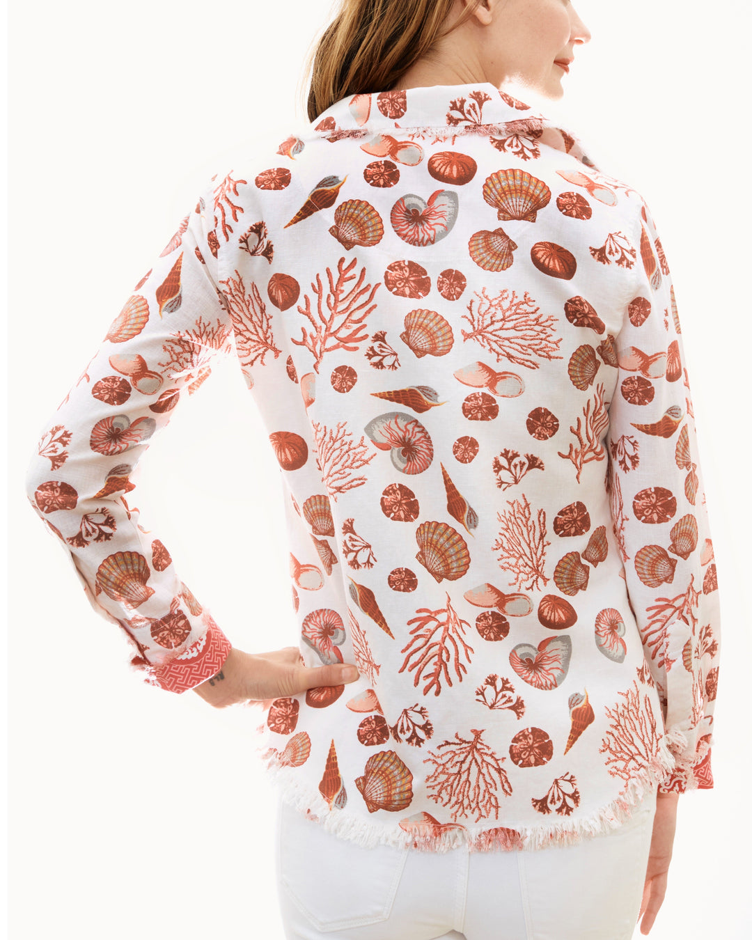 Dizzy-Lizzie Cape Cod Frayed Shirt - Pink Sealife available at Barbara Katz