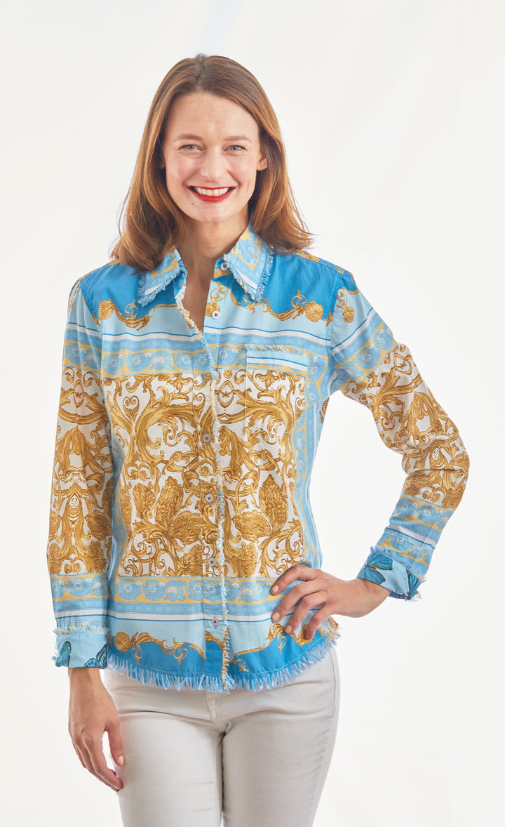 Cape Cod Bluee And Gold Scroll Print XS / 4949-S562