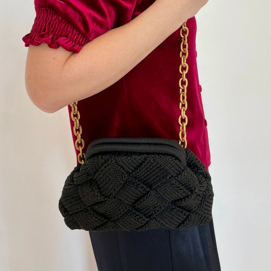 Noam Hazan Black Jade Bag With Long Chain Strap available at Barbara Katz