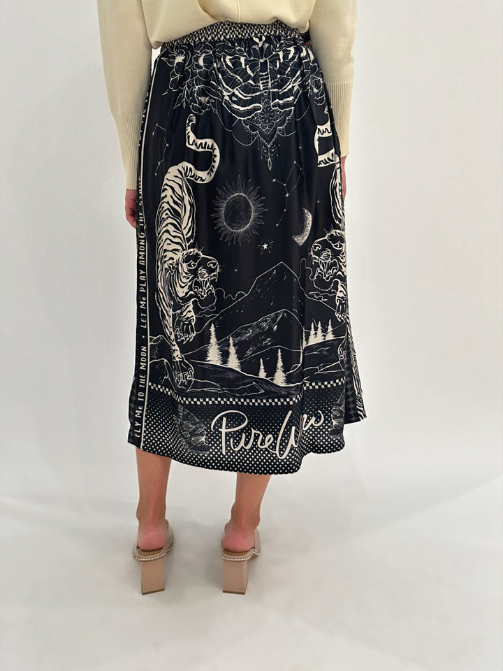 ME369 Vanessa Printed Midi Skirt in Black Magic available at Barbara Katz