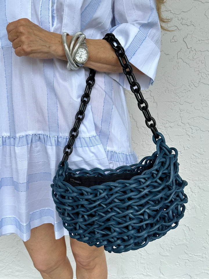 Alienina Mina Small Bag - Blue Waxed + Black Chain