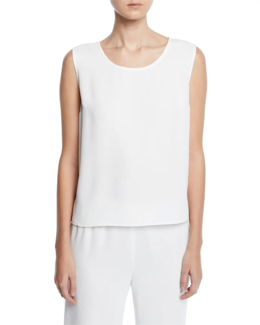 Caroline Rose Matte Crepe Suzette Basic Tank - White